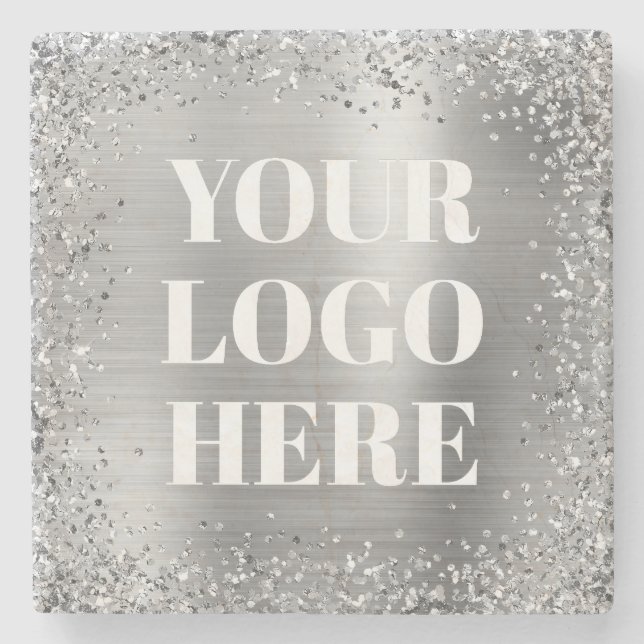Silver Glitter-kant och folie-logotyp Stenunderlägg (Framsidan)