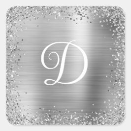 Silver Glitter-kant och foliemonogram Fyrkantigt Klistermärke