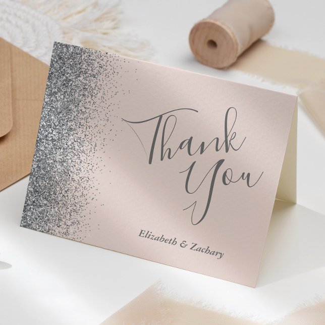 Silver Glitter Kant  Rosa Bröllop Tack Kort (Skapare uppladdad)