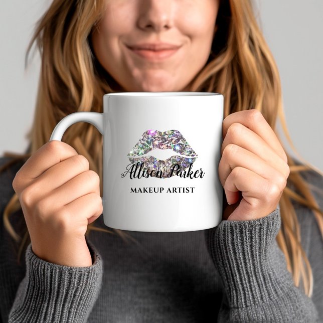 Silver Glitter Kiss Läppar Business Makeup Artist Kaffemugg (Silver Glitter Kiss Lips Business Makeup Artist Coffee Mug)