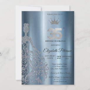 Silver Glitter Klänning, Diamanter Blå 35-årsdag Inbjudningar