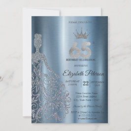 Silver Glitter Klänning, Diamanter Blå 65-årsdag Inbjudningar