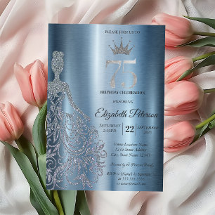 Silver Glitter Klänning, Diamanter Blå 75-årsdag Inbjudningar