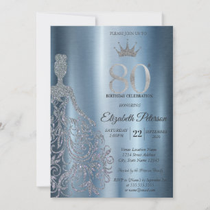 Silver Glitter Klänning, Diamanter Blå 80-årsdag Inbjudningar