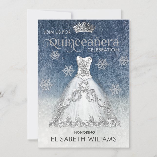 Silver glitter klänning ombre tiara Quinceañera In Inbjudningar (Framsida)