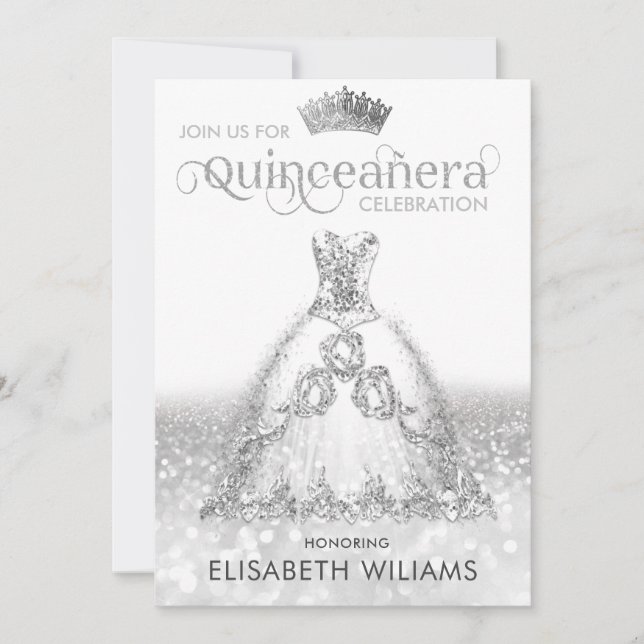 Silver glitter klänning ombre tiara Quinceañera In Inbjudningar (Framsida)