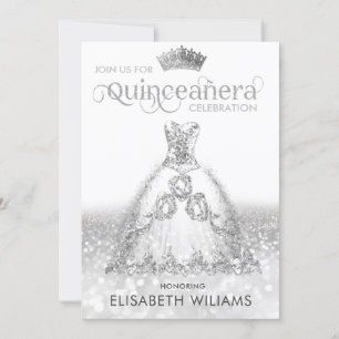 Silver glitter klänning ombre tiara Quinceañera In Inbjudningar