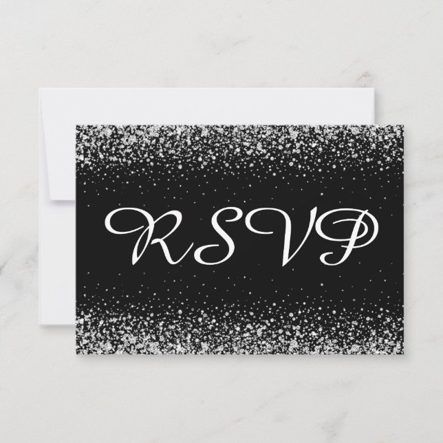 Silver Glitter-konfetti på rent svart OSA Kort (Framsida)