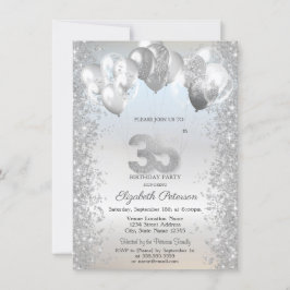 Silver Glitter Konfettiballonger 35-årsdag Inbjudningar