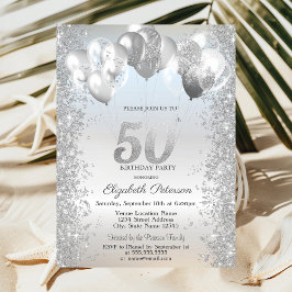 Silver Glitter Konfettiballonger 50-årsdag Inbjudningar