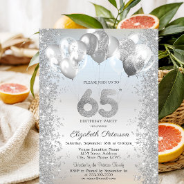 Silver Glitter Konfettiballonger 65-årsdag Inbjudningar