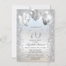 Silver Glitter Konfettiballonger 70-årsdag Inbjudningar