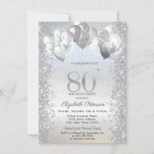 Silver Glitter Konfettiballonger 80-årsdag
