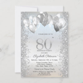 Silver Glitter Konfettiballonger 80-årsdag Inbjudningar
