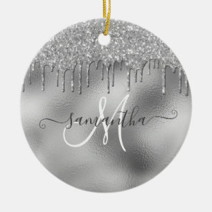 Silver Glitter kör handskrivet skript namn Julgransprydnad Keramik