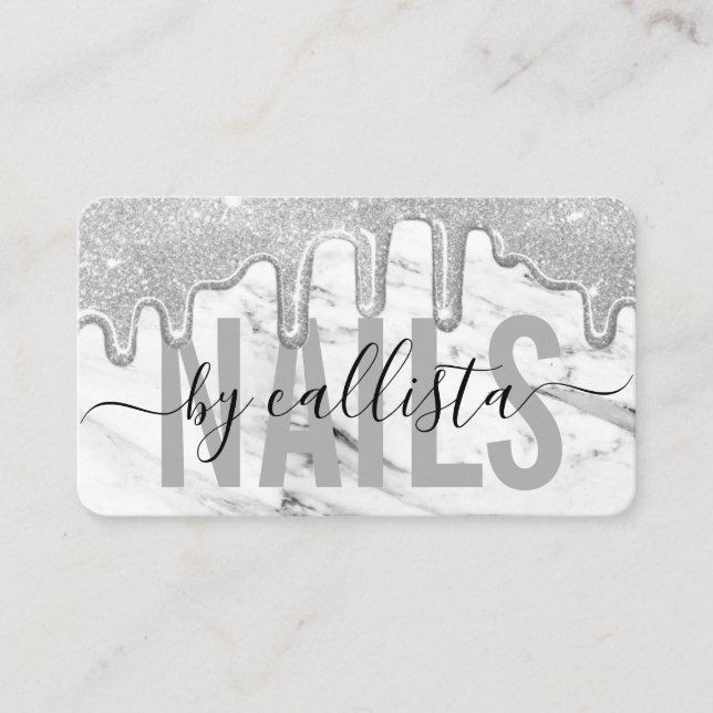Silver Glitter kör Marble Nail Artist Visitkort (Framsida)
