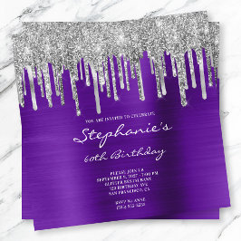 Silver Glitter kör Violet Foil 60:e födelsedagen Inbjudningar