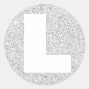 Silver Glitter L Initial Runt Klistermärke