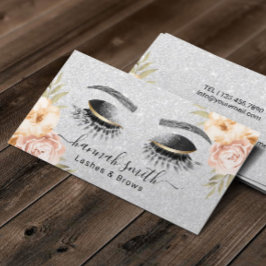 Silver Glitter Lash & Brows Beauty Salon Blommigt Visitkort
