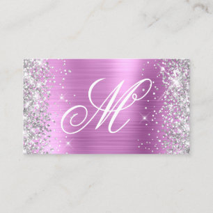 Silver Glitter Lavendel Folie Fancy Monogram Visitkort