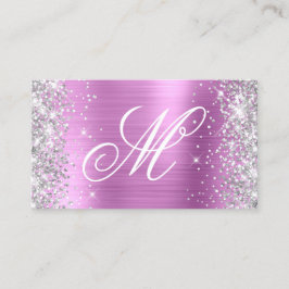 Silver Glitter Lavender Foil Finare Monogrammed Visitkort