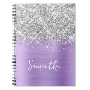 Silver Glitter Lavender Glam Namn Anteckningsbok