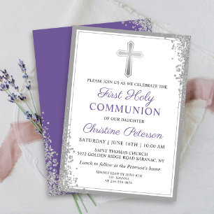 Silver Glitter Lavender Lila Första kommissionen Inbjudningar