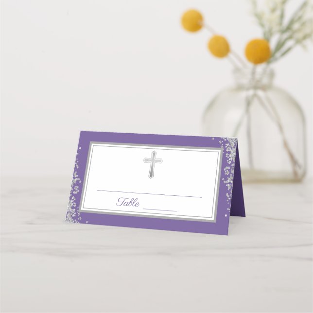 Silver Glitter Lavender Lila Första kommissionen Placeringskort (Framsida)