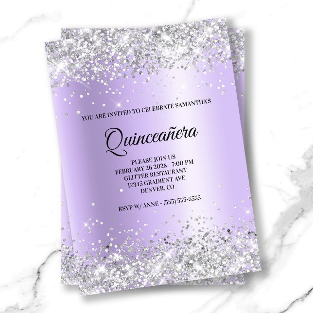 Silver Glitter Lavender Satin Foil Quinceanera Inbjudningar (Silver Glitter Lavender Satin Foil Quinceanera Invitation)