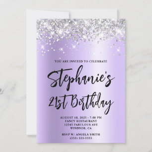 Silver Glitter Lavender Shimmer fet 21:a födelseda Inbjudningar