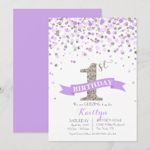 Silver Glitter Lavender Sprinkles Modern födelseda Inbjudningar