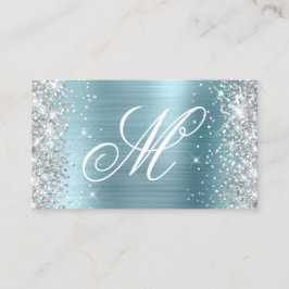 Silver Glitter Light Blue Foil Finare Monogramme Visitkort