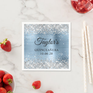 Silver Glitter Light Blue Foil Quinceañera Pappersservett