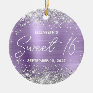 Silver Glitter Light Lila Finare Sweet 16 Photo Julgransprydnad Keramik