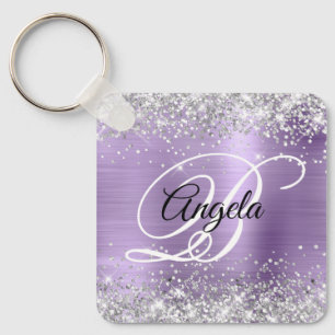 Silver Glitter Light Lila Foil Finare Monogram Nyckelring