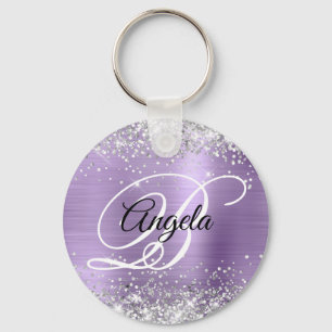 Silver Glitter Light Lila Foil Finare Monogram Nyckelring