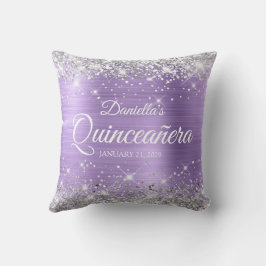 Silver Glitter Light Lila Foil Quinceañera Kudde