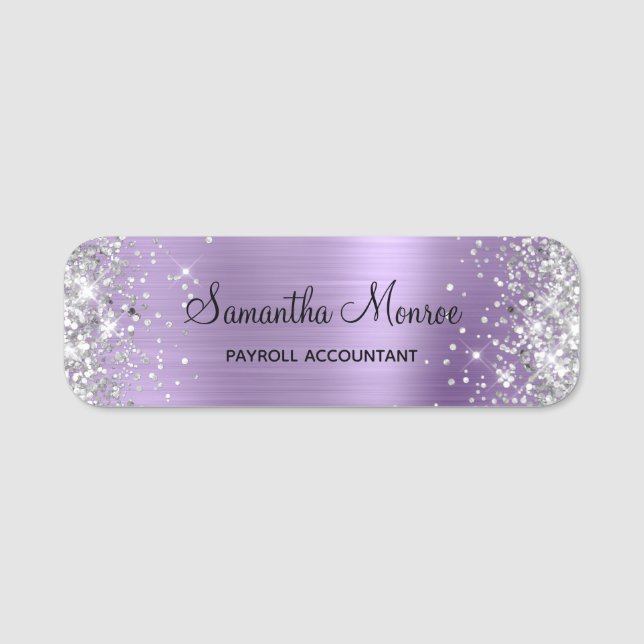 Silver Glitter Light Purple Foil Namnbricka (Framsida)