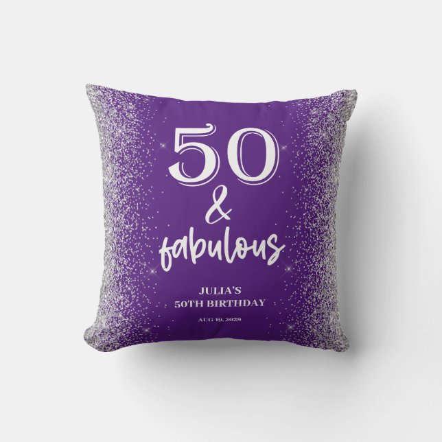 Silver Glitter Lila 50:e födelsedagen Kudde (Framsida)