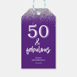 Silver Glitter Lila 50:e födelsedagen Presentetikett