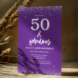 Silver Glitter Lila 50:e Födelsedagsfesten Inbjudningar