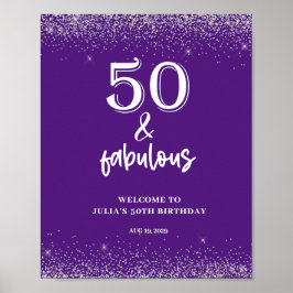 Silver Glitter Lila 50:e Födelsedagsfesten Poster