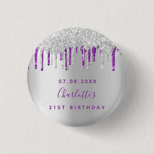 Silver glitter lila anpassningsbar vid födelsedag, knapp