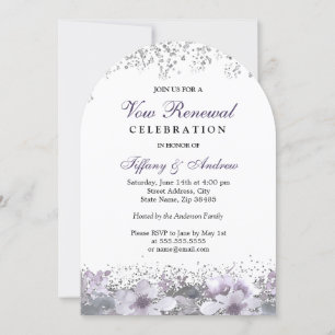 Silver Glitter Lila Blommigt Vow Renewal Arch Inbjudningar
