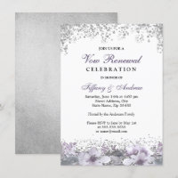 Silver Glitter Lila Blommigt Vow Renewal Inbjudan