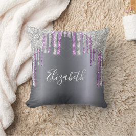 Silver glitter lila gnistra monogram glam av  kudde