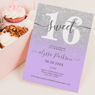Silver glitter lila lavender chic girly Sweet 16 Inbjudningar