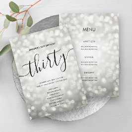 Silver Glitter Ljus 30 Birthday Menu Program