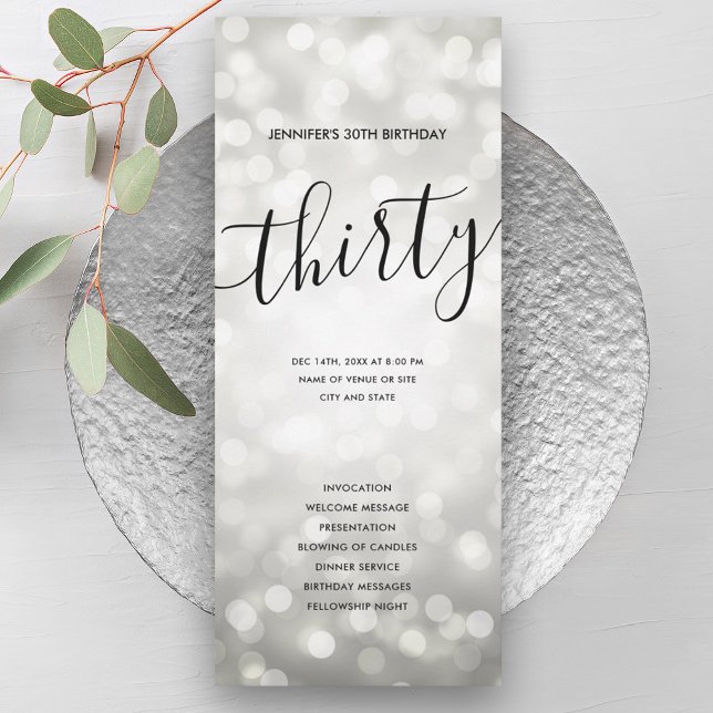 Silver Glitter Ljus 30års födelsedag Inbjudningar (Silver Glitter Lights 30th Birthday Programs )