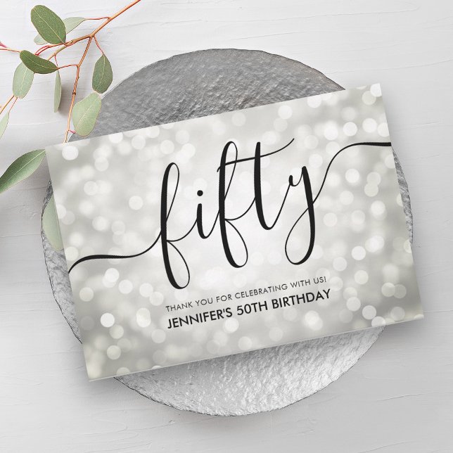 Silver Glitter Ljus 50:e födelsedagen Tack (Silver Glitter Lights 50th Birthday Thank You)